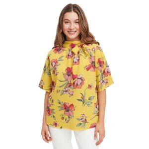 A.U.W Yellow Floral Short Sleeve Top Size L